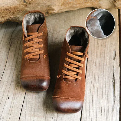 Squre Toe Handmade Soft Leather Retro Boots