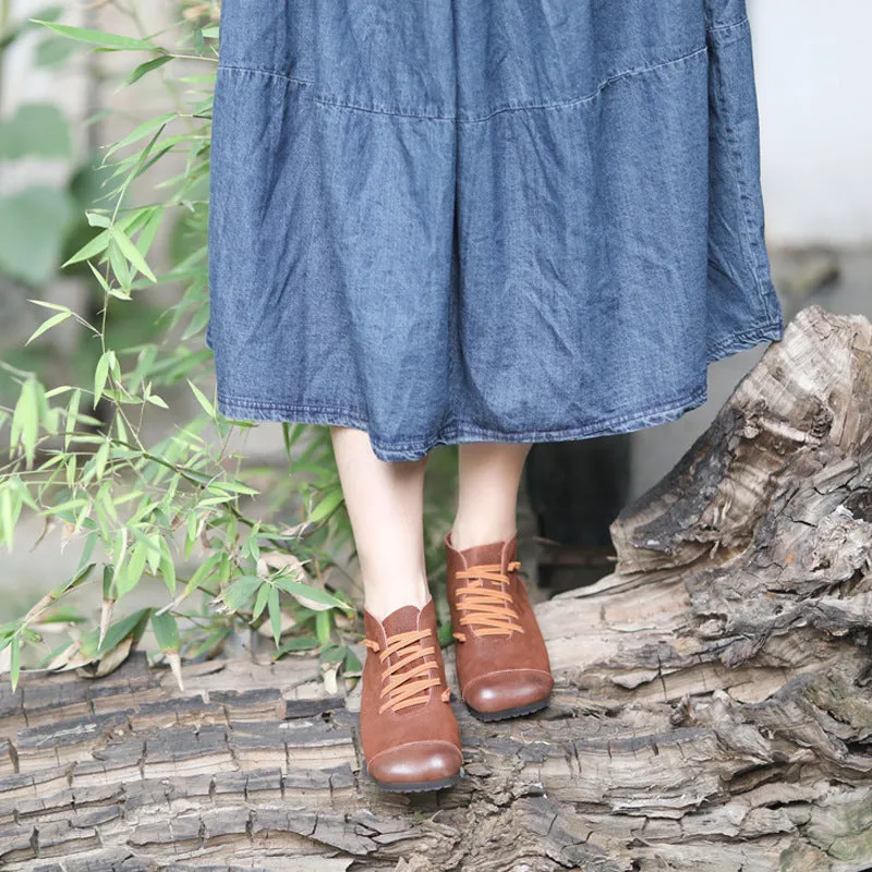 Squre Toe Handmade Soft Leather Retro Boots