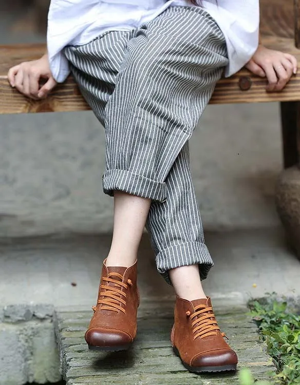 Squre Toe Handmade Soft Leather Retro Boots