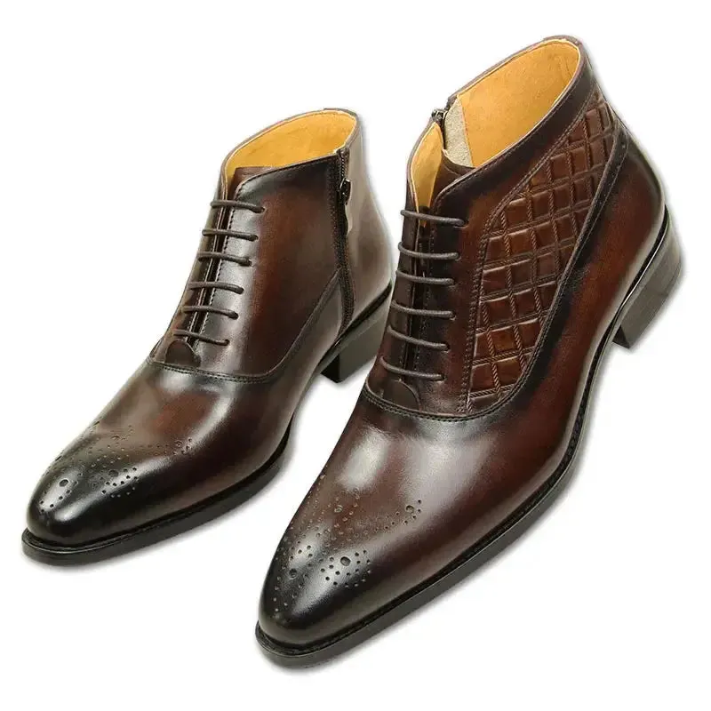 The chiaro 4 -  Men's Two tone alligator print and plain leather boots (zipper)