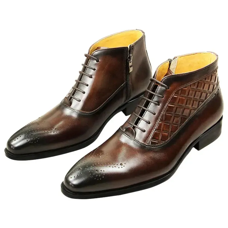 The chiaro 4 -  Men's Two tone alligator print and plain leather boots (zipper)
