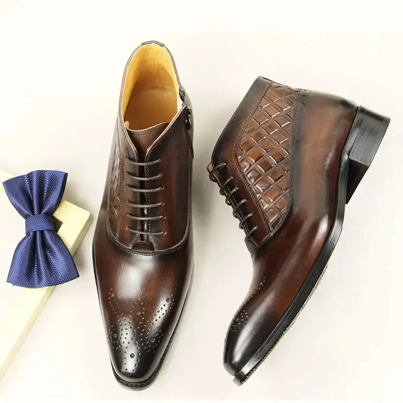 The chiaro 4 -  Men's Two tone alligator print and plain leather boots (zipper)