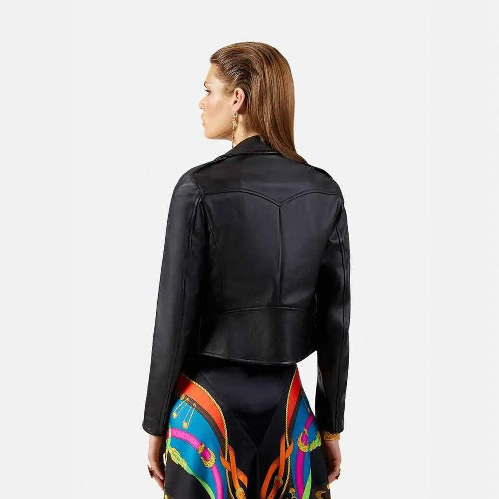 Women's leather biker jacket black